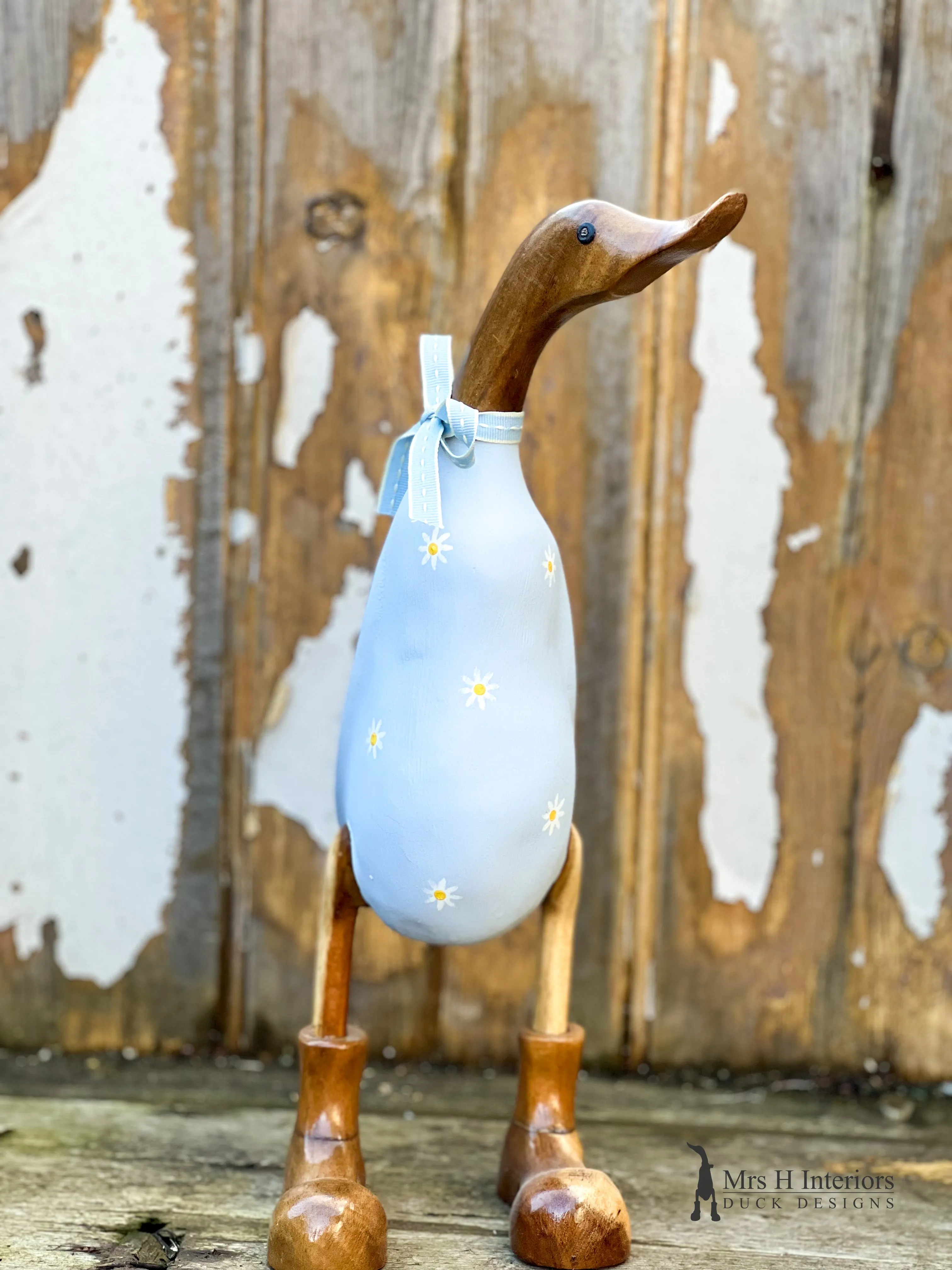 Daisy Duck - Decorated Wooden Duck in Boots by Mrs H the Duck Lady