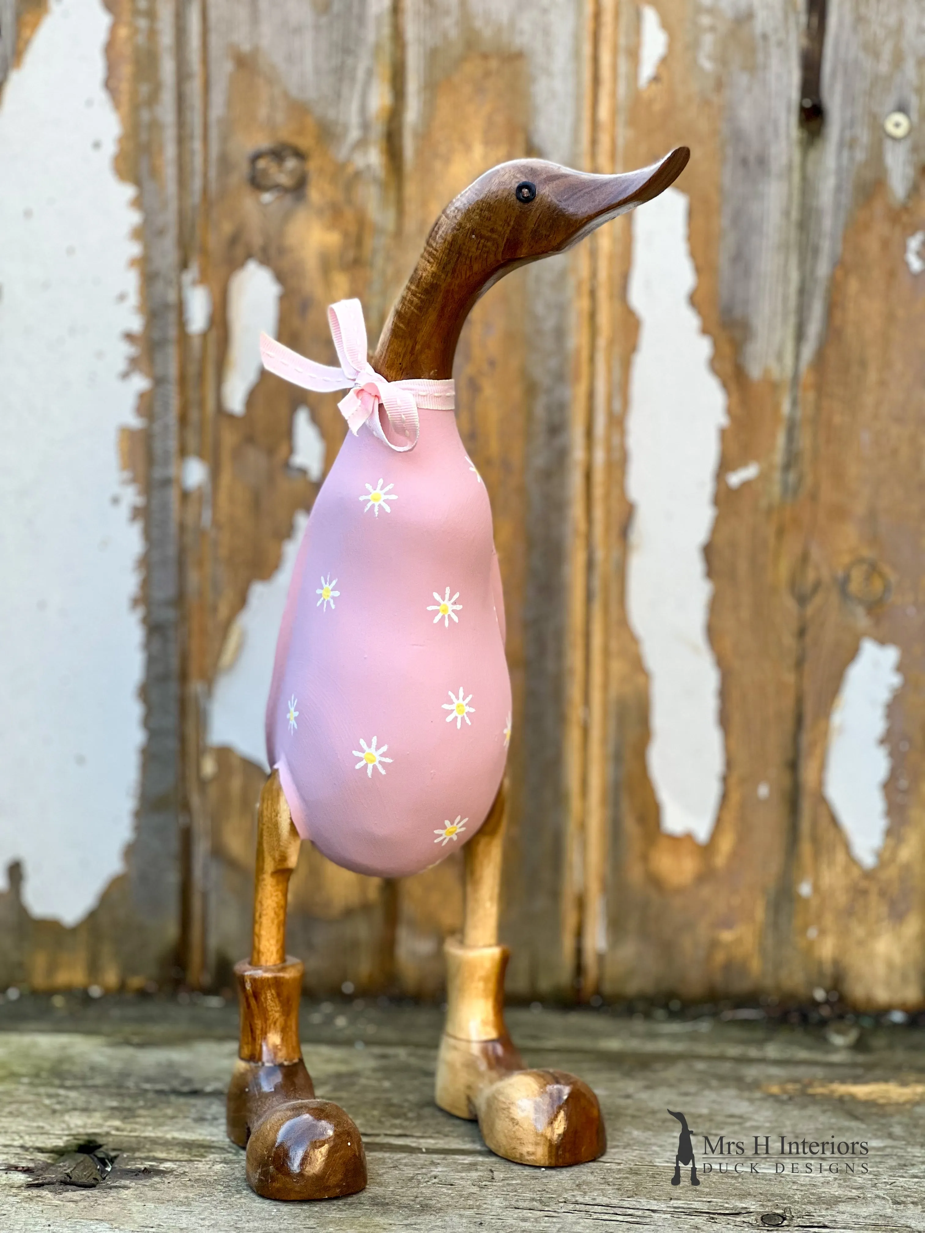 Daisy Duck - Decorated Wooden Duck in Boots by Mrs H the Duck Lady