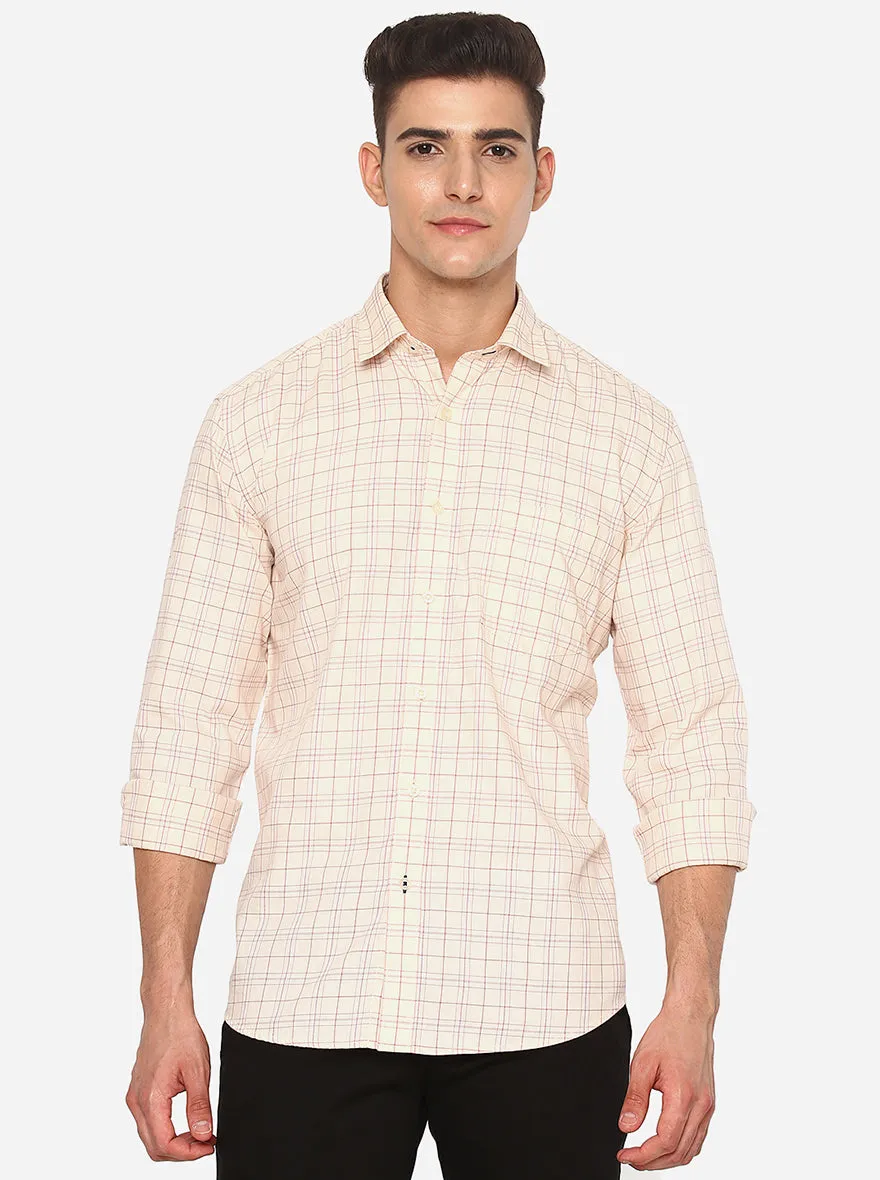 Dawn Cream Checked Slim Fit Casual Shirt | JadeBlue