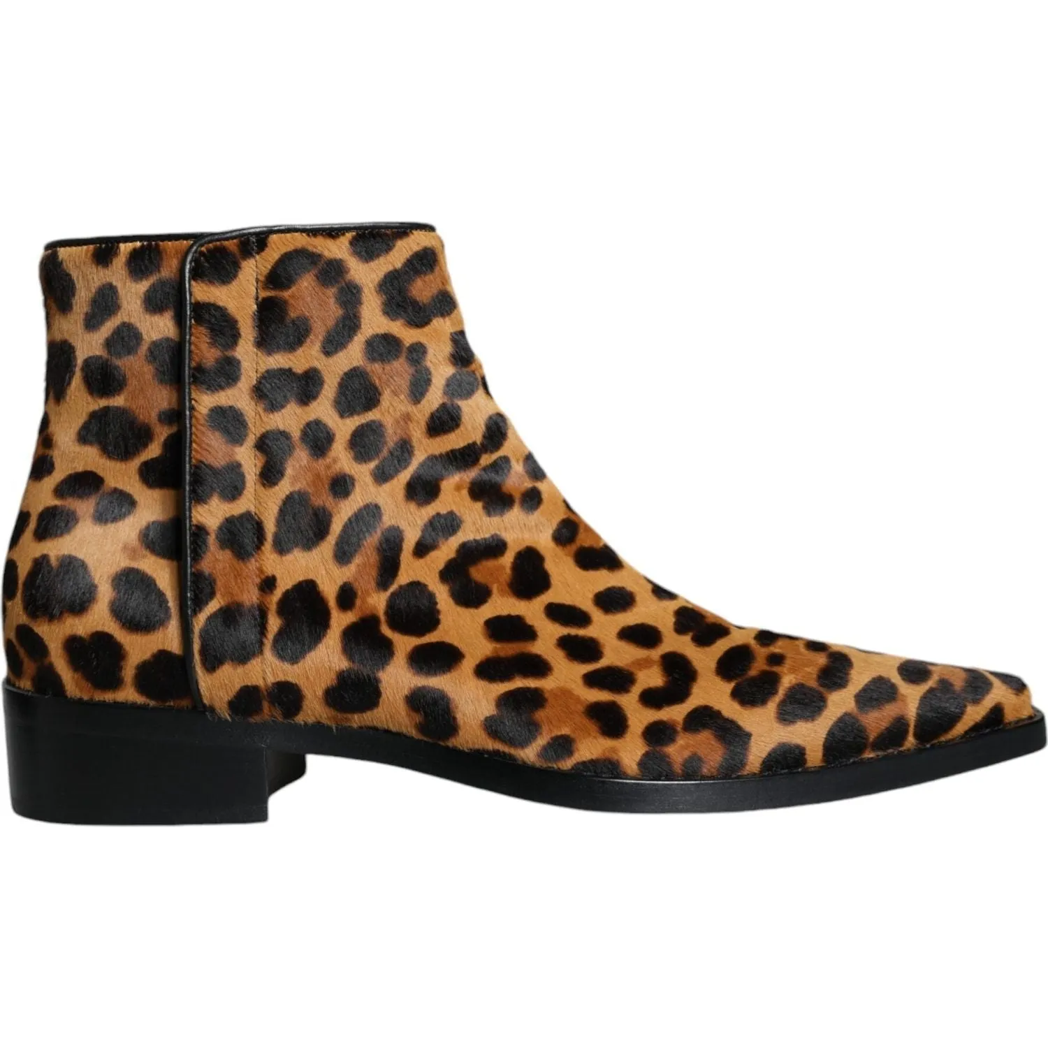 Dolce & Gabbana Brown Leopard Calf Fur Ankle Boots Shoes