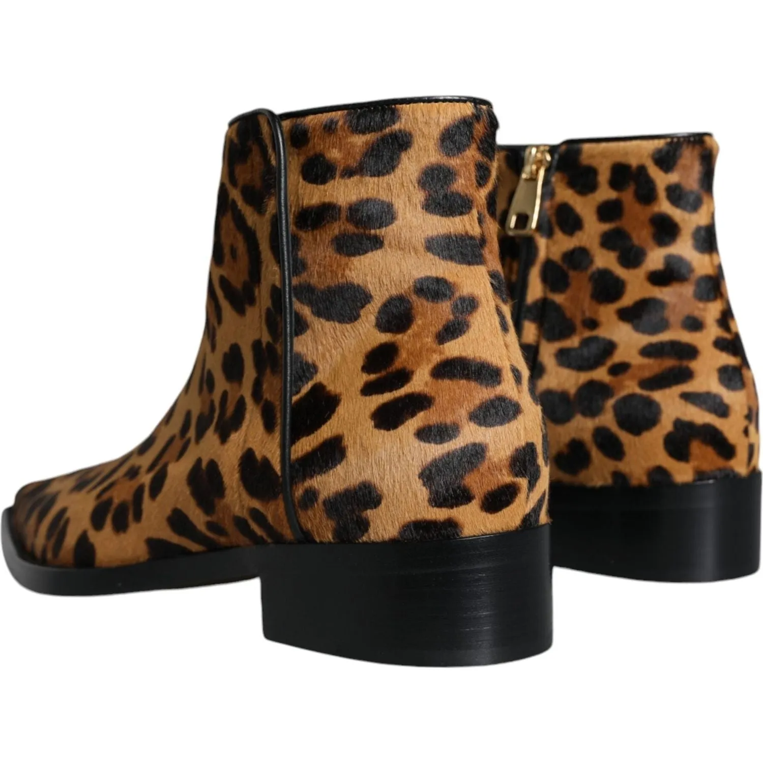 Dolce & Gabbana Brown Leopard Calf Fur Ankle Boots Shoes