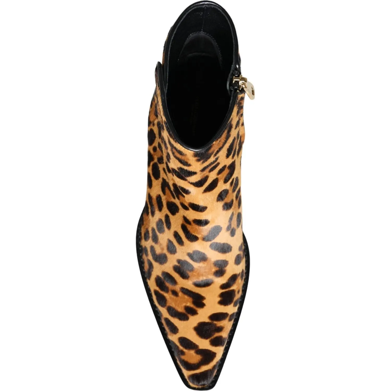 Dolce & Gabbana Brown Leopard Calf Fur Ankle Boots Shoes