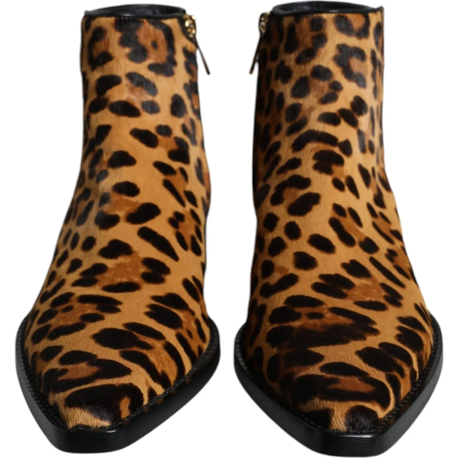 Dolce & Gabbana Brown Leopard Calf Fur Ankle Boots Shoes