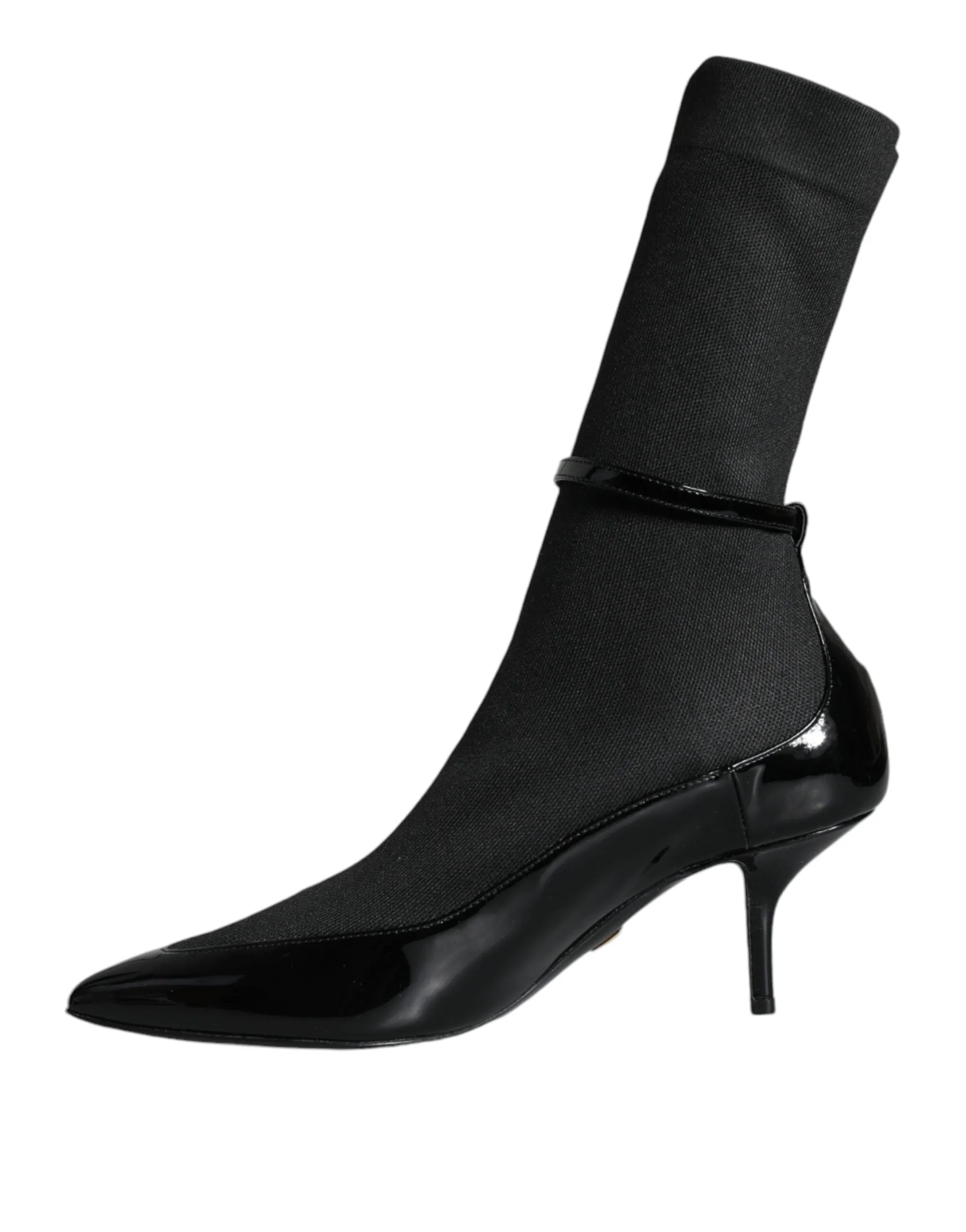 Dolce & Gabbana Stretch-Sock Black Leather Stiletto Booties