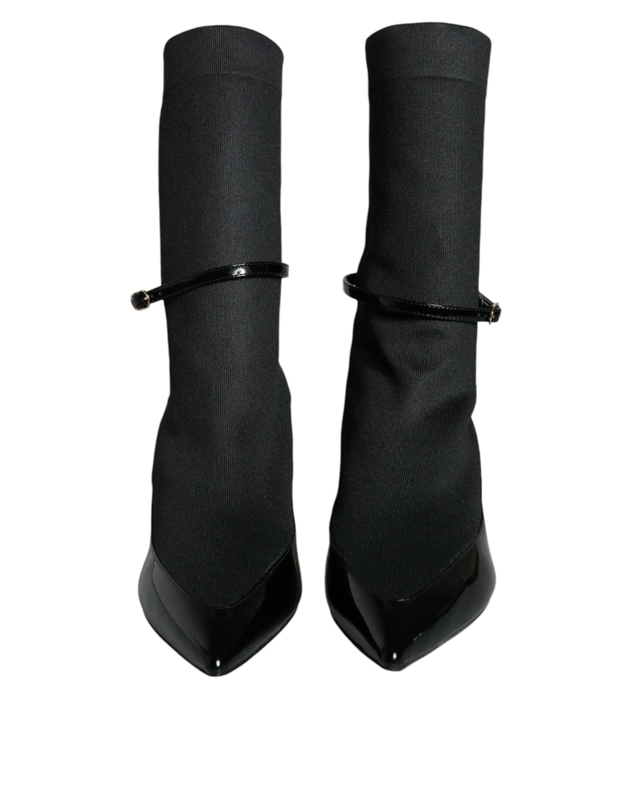 Dolce & Gabbana Stretch-Sock Black Leather Stiletto Booties