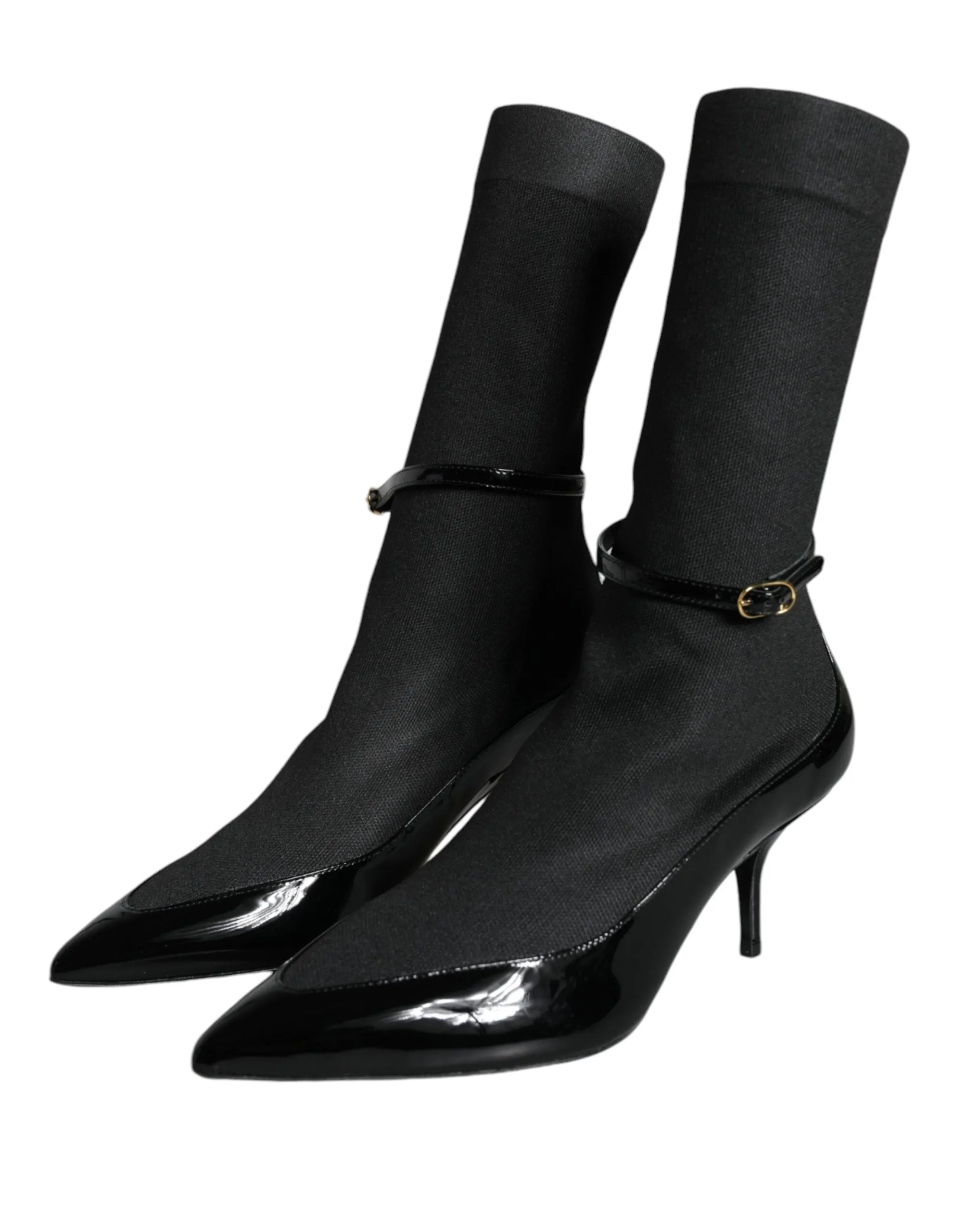 Dolce & Gabbana Stretch-Sock Black Leather Stiletto Booties