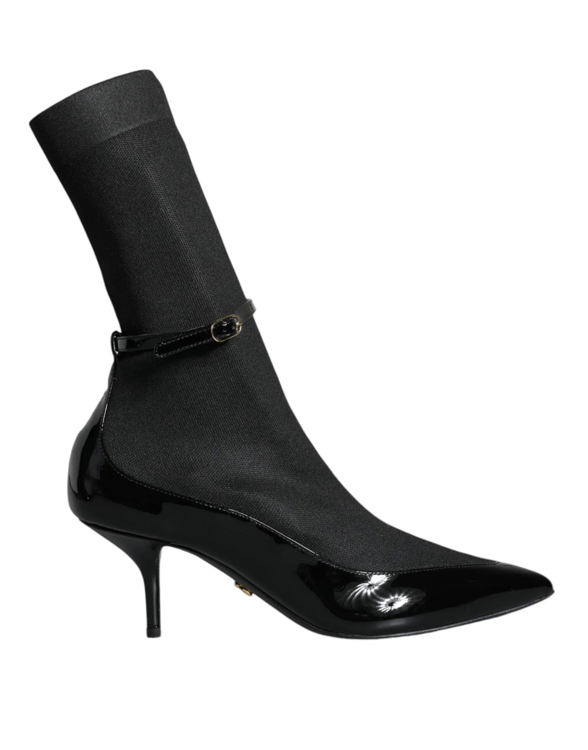 Dolce & Gabbana Stretch-Sock Black Leather Stiletto Booties