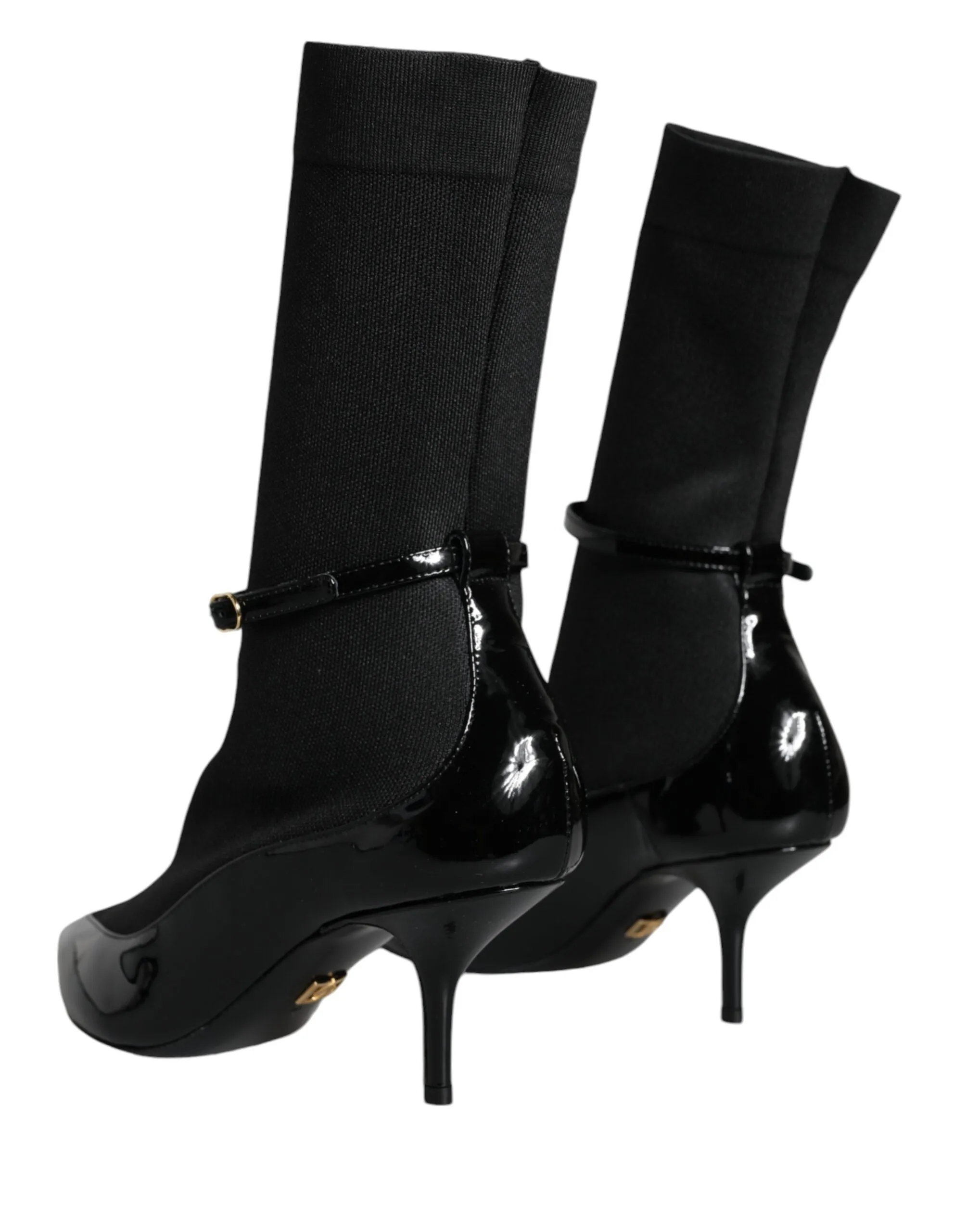 Dolce & Gabbana Stretch-Sock Black Leather Stiletto Booties