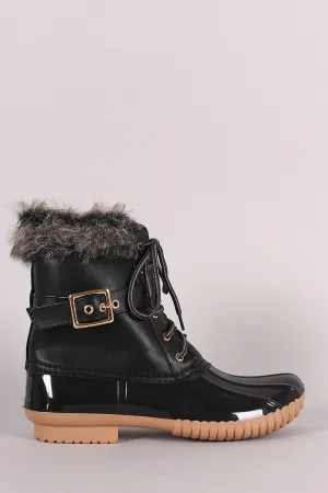 Faux Fur Cuff Lace Up Duck Ankle Boots