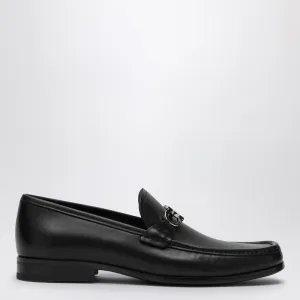 Ferragamo Elegant Black Leather Moccasin Loafers with Reversible Horsebit