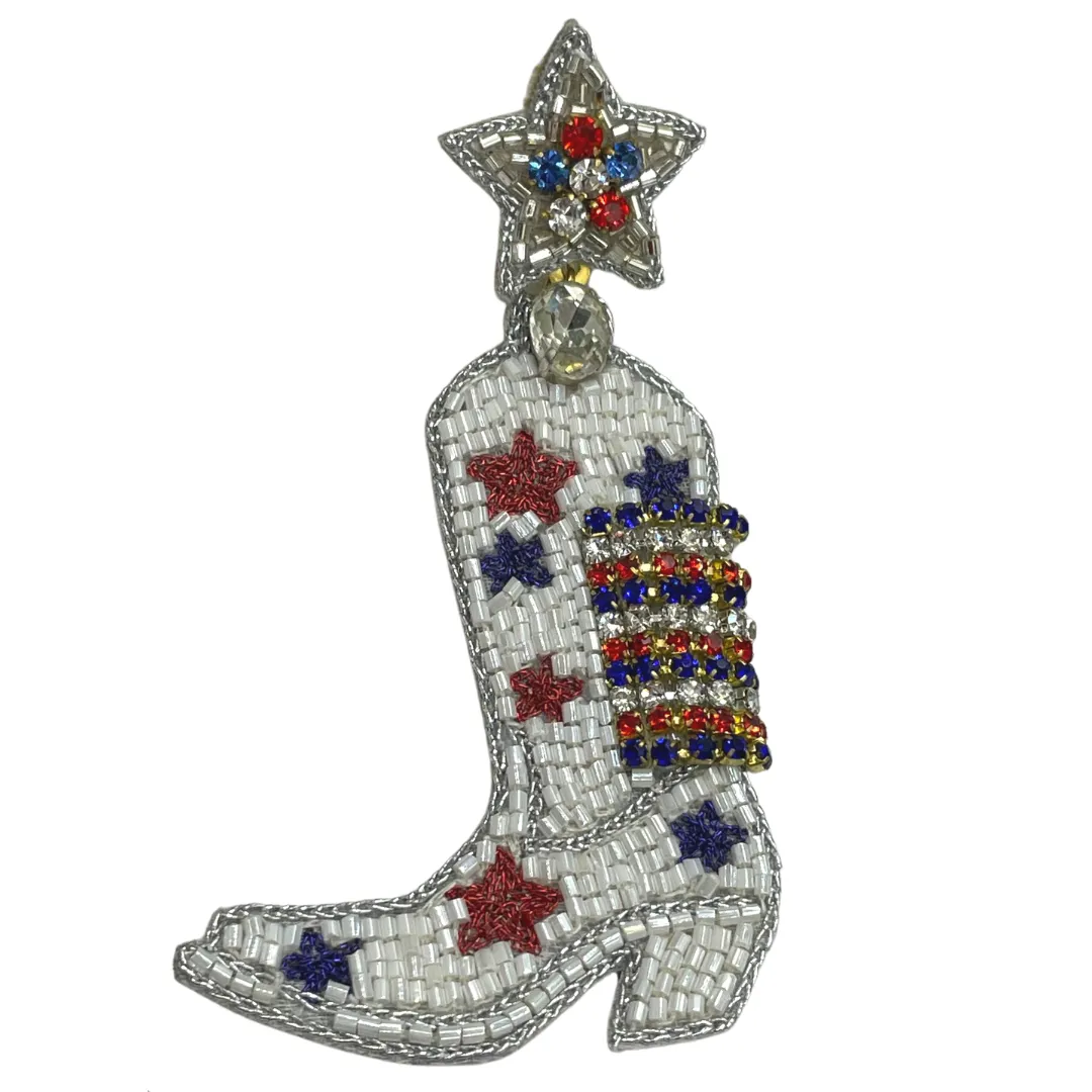 Fourth of July Beaded Boot Earrings