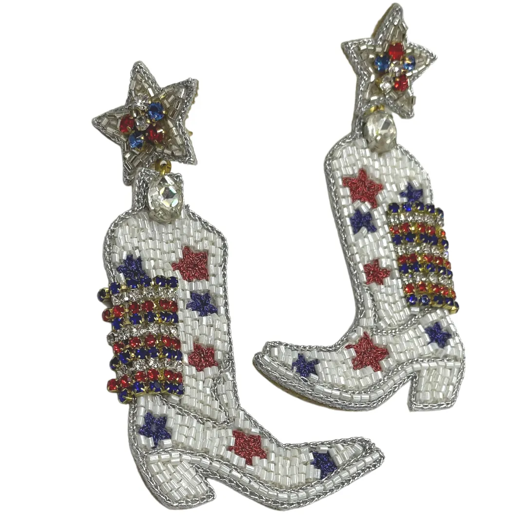 Fourth of July Beaded Boot Earrings