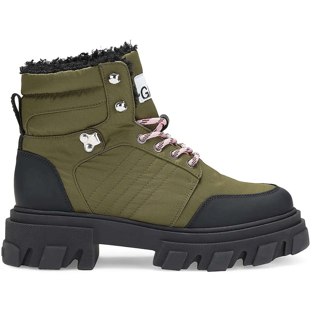 Ganni Womens Leather Cozy Hiking Boots