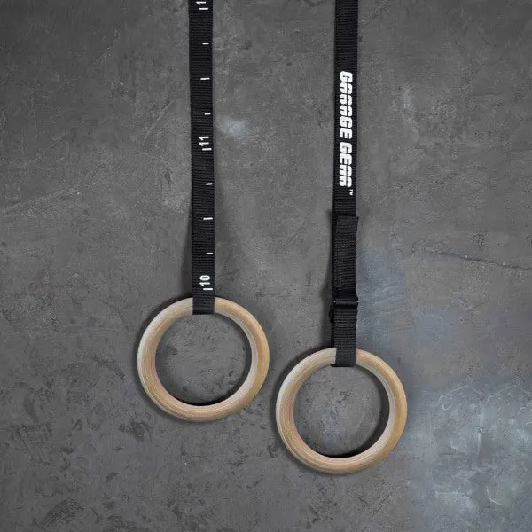 Garage Gear Fitness Gym CrossFit Olympic 2X Wood Rings and Strap Set [WS]