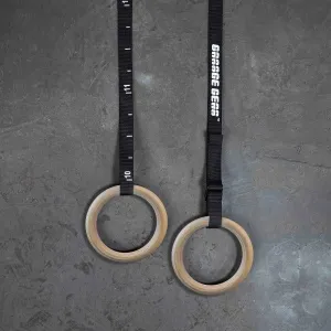 Garage Gear Fitness Gym CrossFit Olympic 2X Wood Rings and Strap Set [WS]