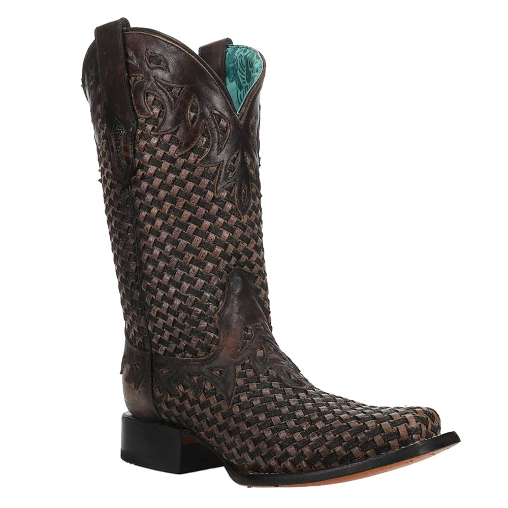 Glitter Woven Square Toe Cowboy Boots