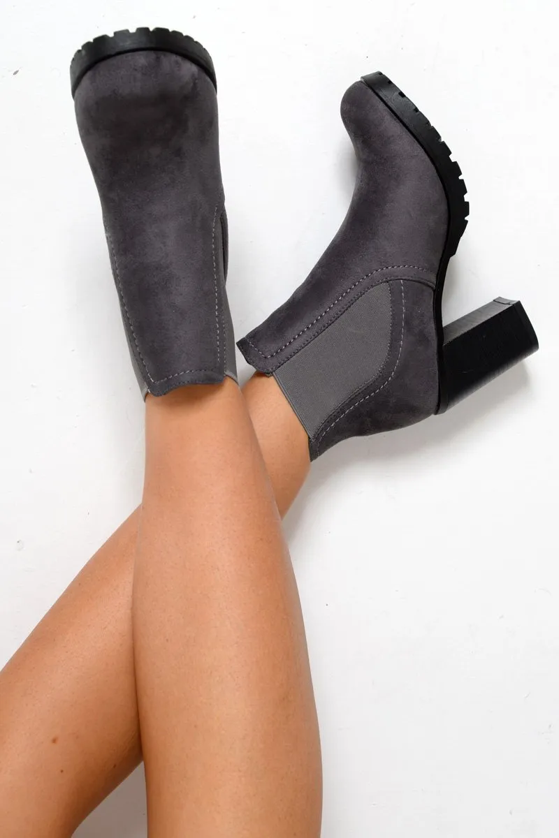 Grey Faux Suede Heeled Ankle Boots - Kiara