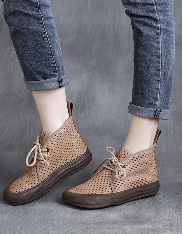 Handmade Square-toe Retro Hollow Spring Boots