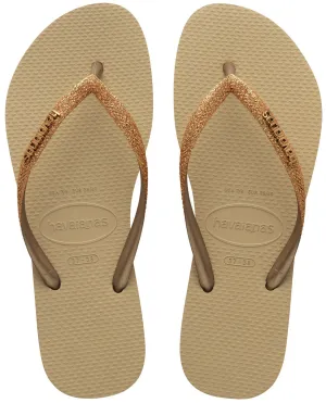 Havaianas Slim Glitter II In Sand Gold For Women