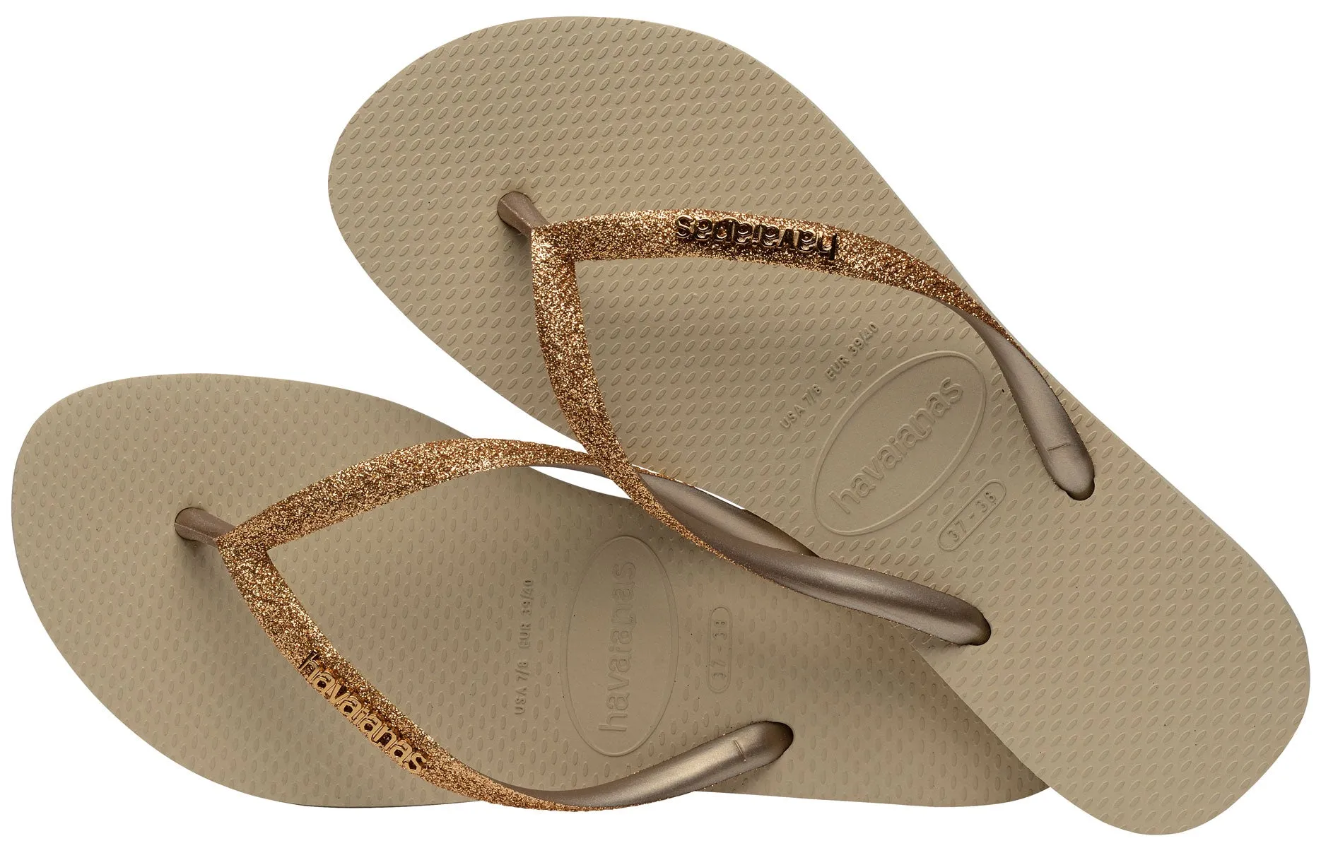 Havaianas Slim Glitter II In Sand Gold For Women