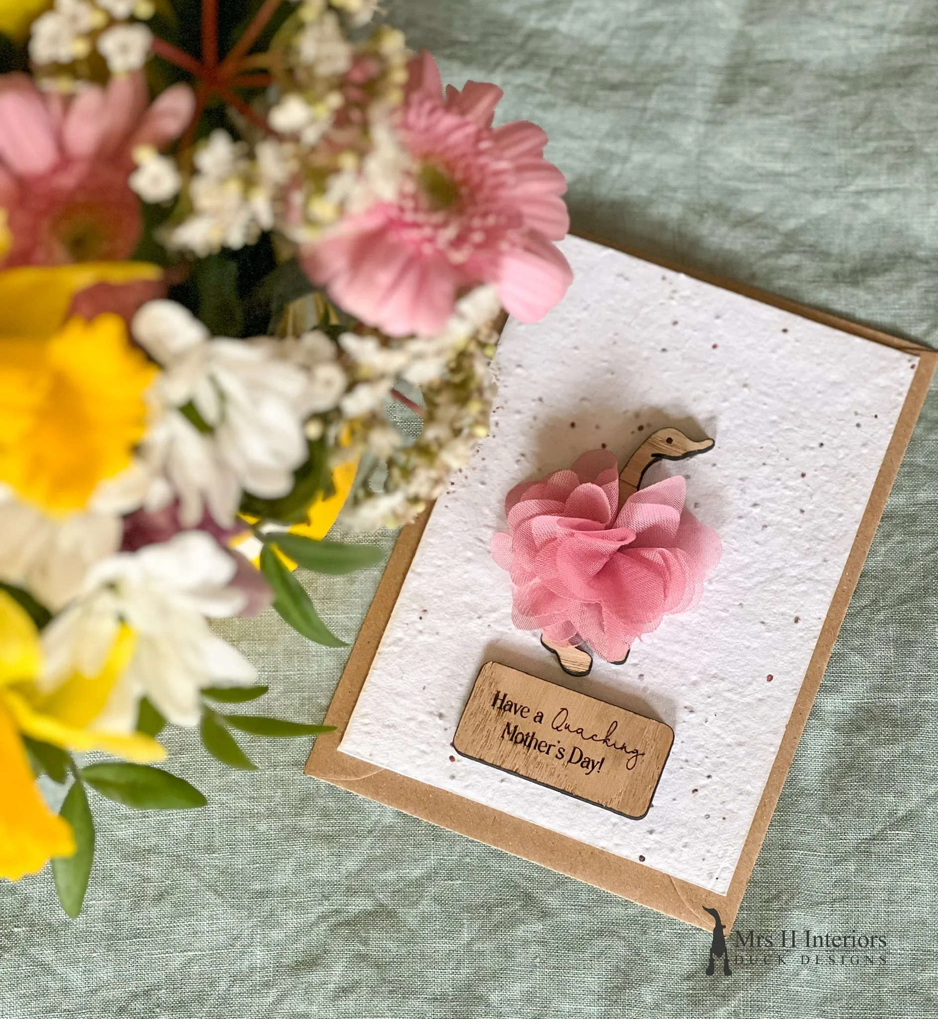 Have a Quacking Mother's Day - Mother's Day Card - Tutu Wearing Duck - Decorated Wooden Duck in Boots by Mrs H the Duck Lady