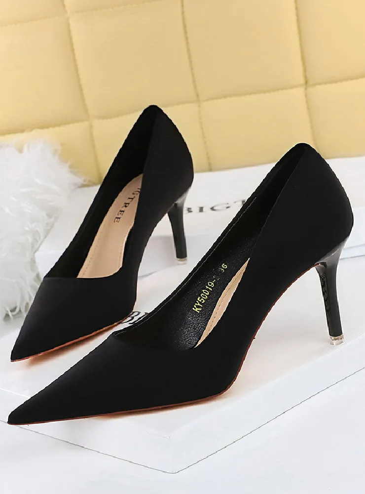 High Heel Shallow Mouth Pointed Satin Shoes