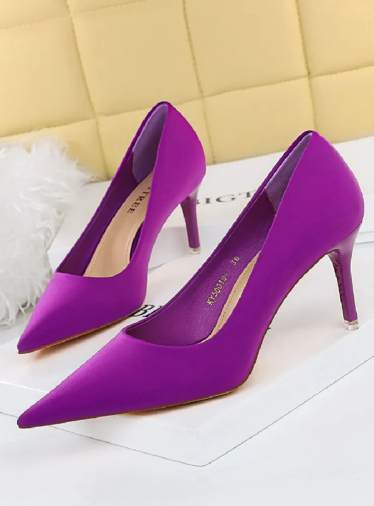 High Heel Shallow Mouth Pointed Satin Shoes