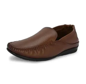 HITZ Men's Tan Leather Slip-On Comfort Loafer Shoes - 10