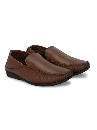 HITZ Men's Tan Leather Slip-On Comfort Loafer Shoes - 10