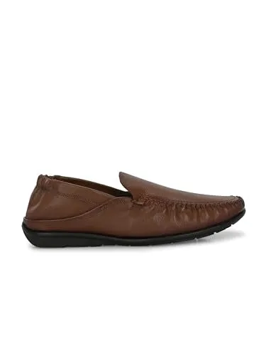 HITZ Men's Tan Leather Slip-On Comfort Loafer Shoes - 10