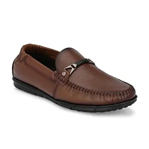 HITZ Men's Tan Leather Slip-On Comfort Loafer Shoes - 9