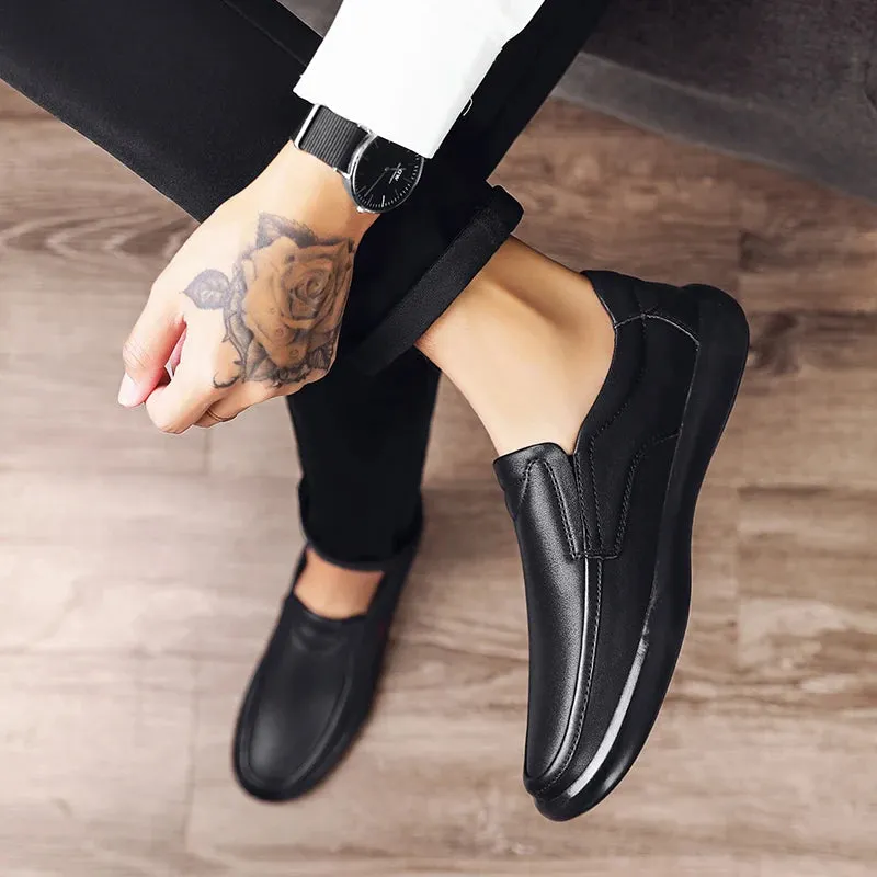 Hnzxzm Black Shoes Men Loafers Soft Moccasins Man High Quality Casual Genuine Leather Boat Shoes Men Flats Male Driving Shoes