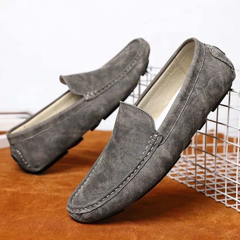 Hnzxzm Fashion Men Suede Leather Moccasins Light Men England Wedding Shoes Grey Youth Driving Shoes Casual Loafers