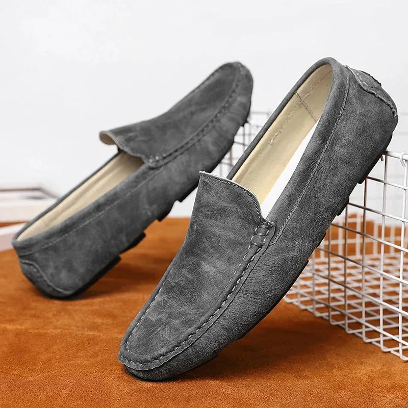 Hnzxzm Fashion Men Suede Leather Moccasins Light Men England Wedding Shoes Grey Youth Driving Shoes Casual Loafers