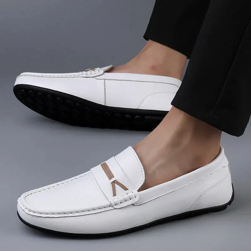 Hnzxzm Genuine Cow Leather Loafer Casual Shoes Loafers for Men Slip on Shoes Driving Flats Casual Moccasins for Men Dress Party Loafers