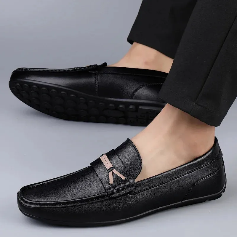 Hnzxzm Genuine Cow Leather Loafer Casual Shoes Loafers for Men Slip on Shoes Driving Flats Casual Moccasins for Men Dress Party Loafers