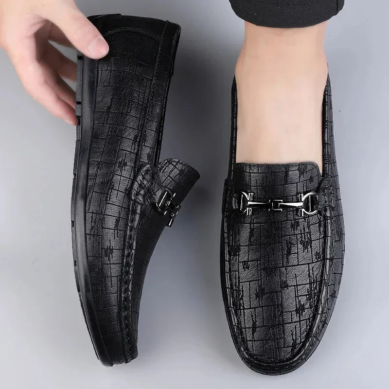 Hnzxzm Genuine Leather Men Shoes Luxury Trendy Casual Slip on Formal Loafers Men Moccasins Italian Black Male Driving Shoes Sneakers