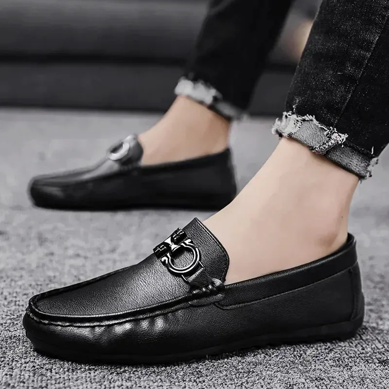 Hnzxzm High Quality Leather Loafers Men Casual Shoes Moccasins Slip on Men's Flats Fashion Men Boat Shoes Male Driving Shoes Hombre