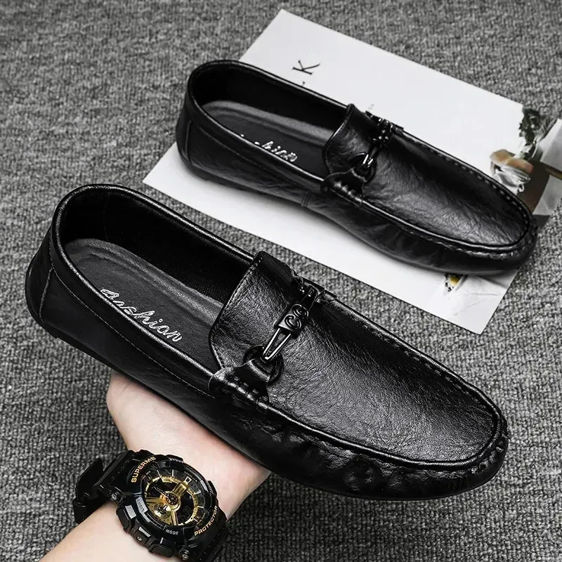 Hnzxzm High Quality Leather Loafers Men Casual Shoes Moccasins Slip on Men's Flats Fashion Men Boat Shoes Male Driving Shoes Hombre