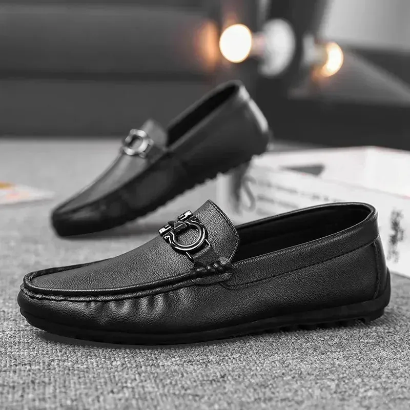 Hnzxzm High Quality Leather Loafers Men Casual Shoes Moccasins Slip on Men's Flats Fashion Men Boat Shoes Male Driving Shoes Hombre