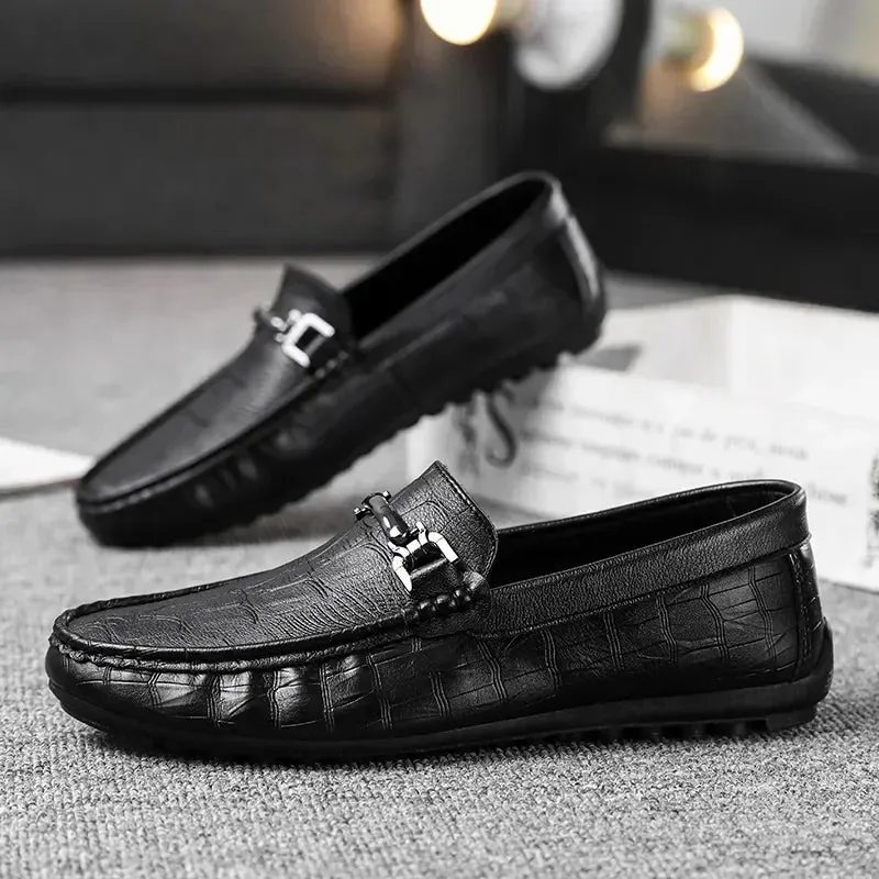 Hnzxzm High Quality Leather Loafers Men Casual Shoes Moccasins Slip on Men's Flats Fashion Men Boat Shoes Male Driving Shoes Hombre