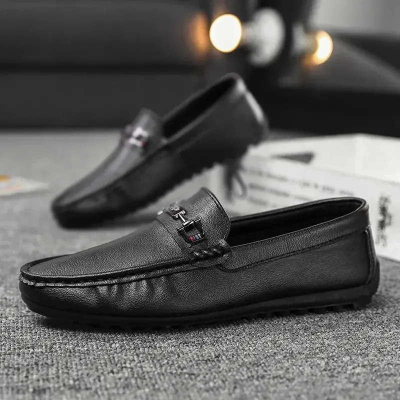 Hnzxzm High Quality Leather Loafers Men Casual Shoes Moccasins Slip on Men's Flats Fashion Men Boat Shoes Male Driving Shoes Hombre