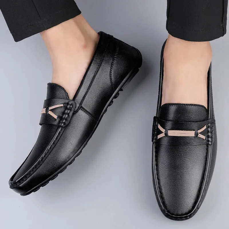 Hnzxzm Leather Men Shoes Fashion Formal Men Shoes Moccasins Italian Breathable Male Driving Shoes Black Genuine Leather Casual Shoes