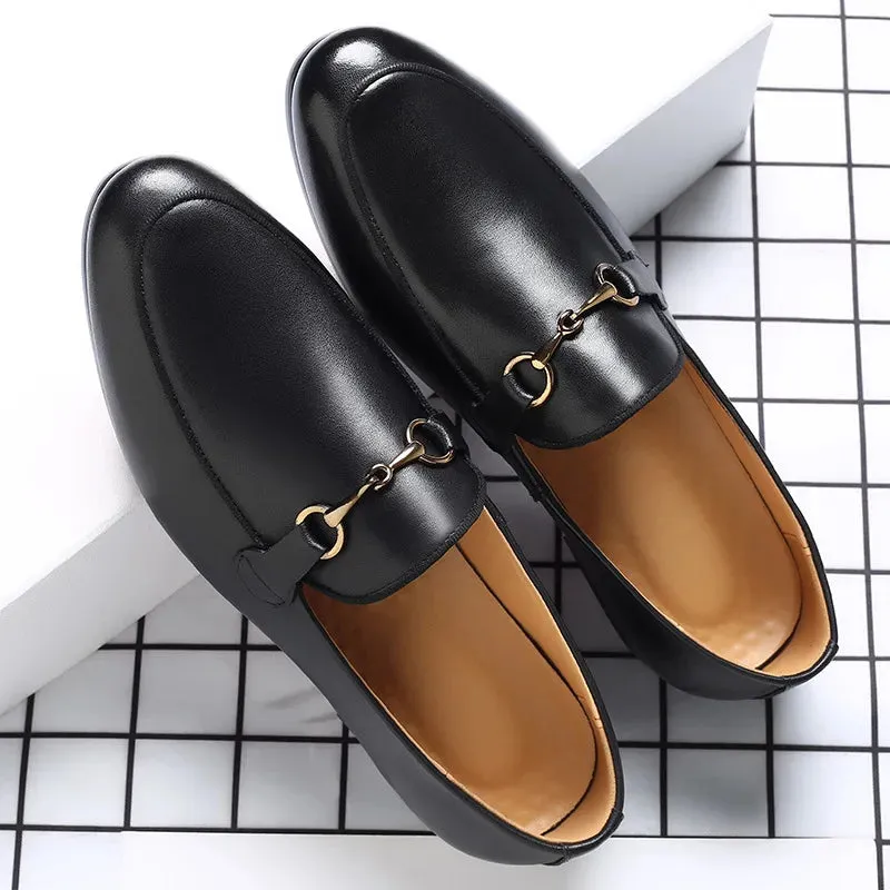 Hnzxzm Men's Casual Shoes Genuine Leather Mens Classic Retro Buckle Loafers Moccasins Men Comfortable Outdoor Driving Flats