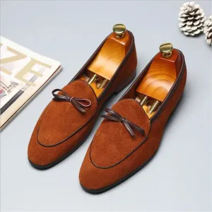 Hnzxzm Men's Casual Shoes with Bowknot Genuine Suede Leather Trendy Party Wedding Loafers Flats Mens Driving Moccasins EUR Sizes 38-48