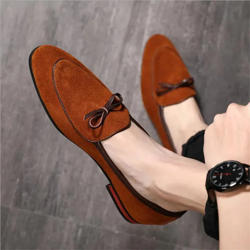 Hnzxzm Men's Casual Shoes with Bowknot Genuine Suede Leather Trendy Party Wedding Loafers Flats Mens Driving Moccasins EUR Sizes 38-48