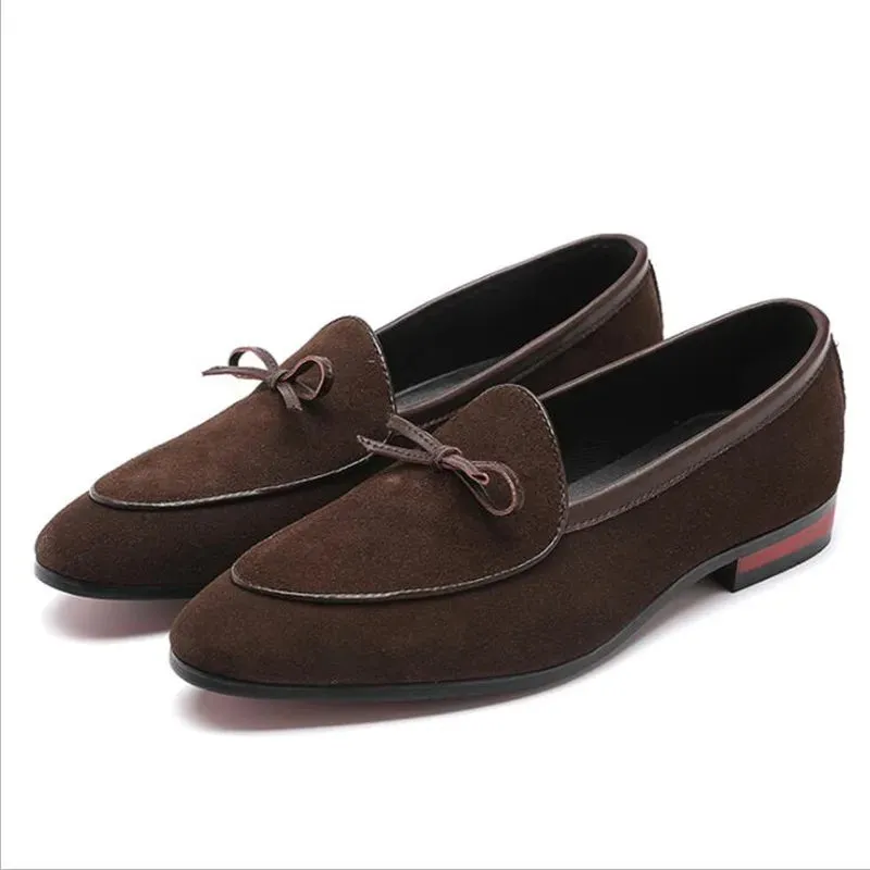 Hnzxzm Men's Casual Shoes with Bowknot Genuine Suede Leather Trendy Party Wedding Loafers Flats Mens Driving Moccasins EUR Sizes 38-48