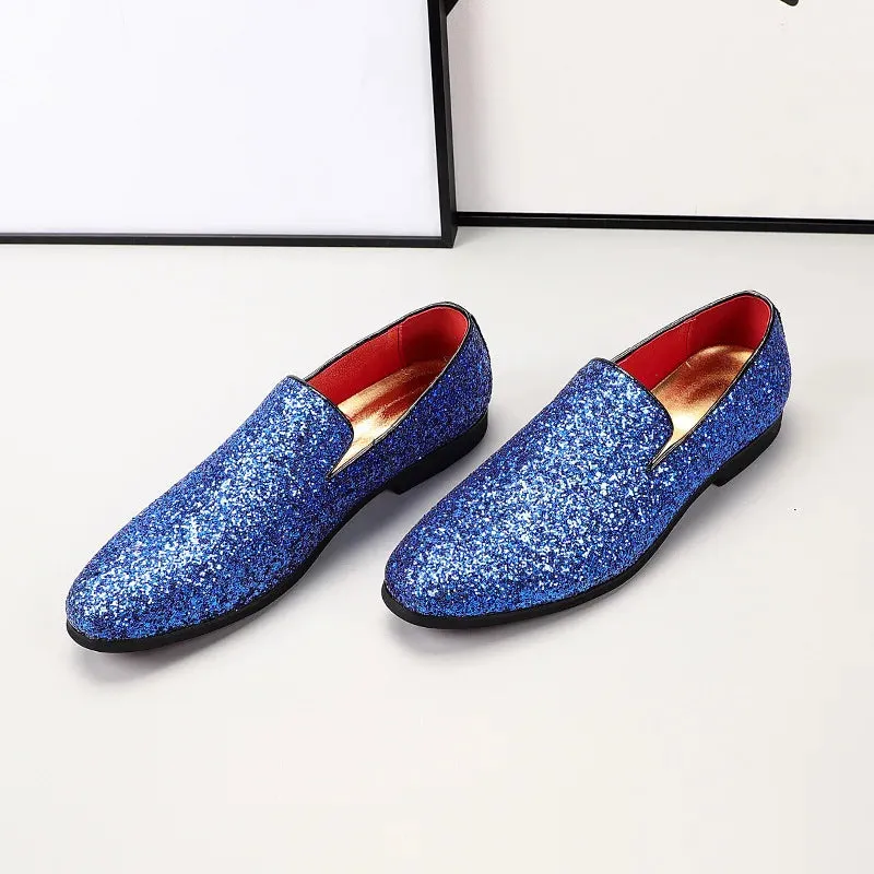 Hnzxzm Mens Comfortable Driving Loafers Light Moccasins Men Fashion Sequins Bling Party Wedding Flats EU Sizes 38-48