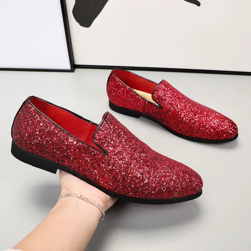 Hnzxzm Mens Comfortable Driving Loafers Light Moccasins Men Fashion Sequins Bling Party Wedding Flats EU Sizes 38-48