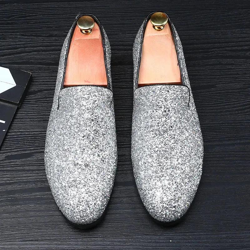 Hnzxzm Mens Comfortable Driving Loafers Light Moccasins Men Fashion Sequins Bling Party Wedding Flats EU Sizes 38-48